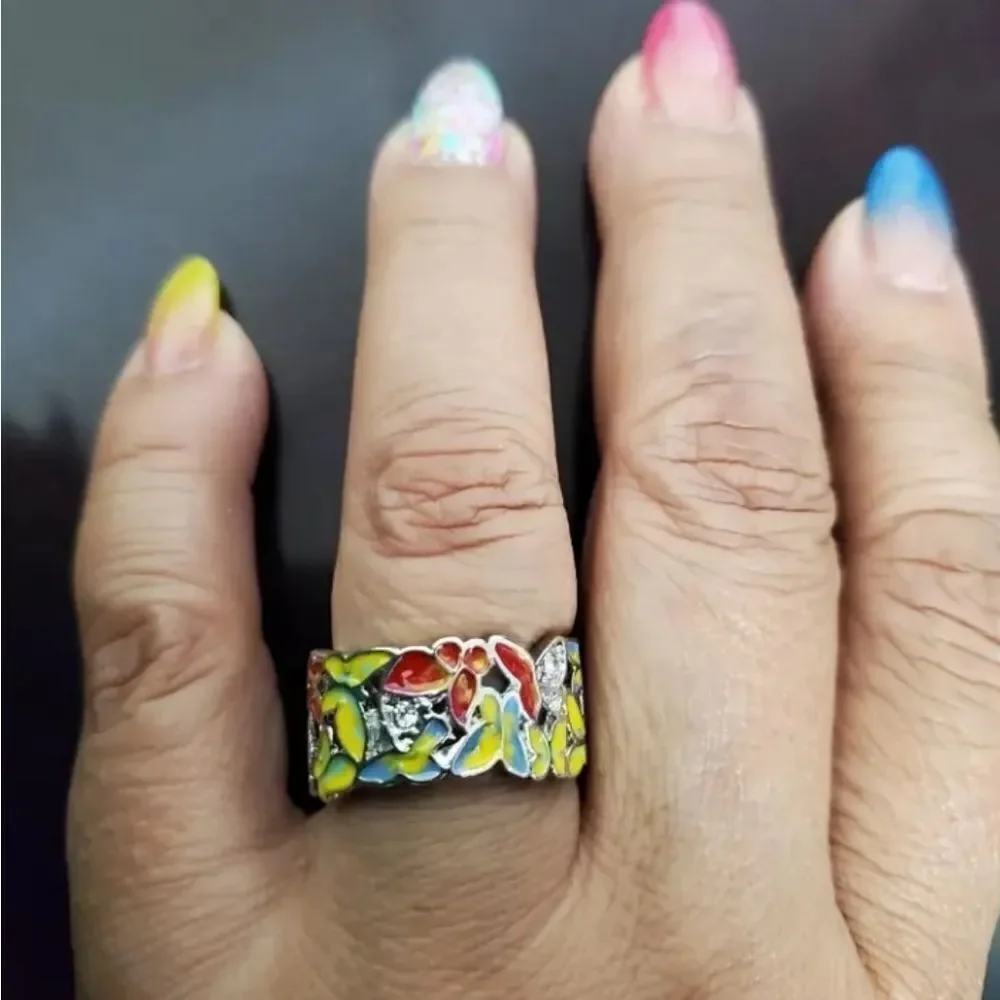 Colorful Enamel Butterfly Ring for women size 7